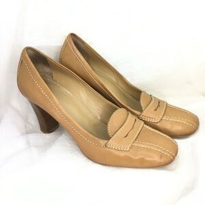 Franco Sarto Camel Leather Heel Penny Loafers -8-